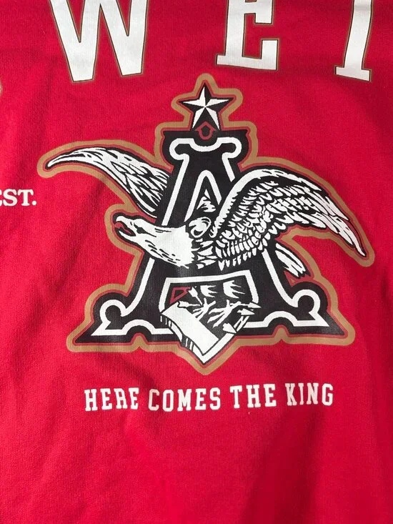 Budweiser Red Crewneck Sweatshirt King Logo Graphic Pullover NWOT Small - Picture 3 of 5